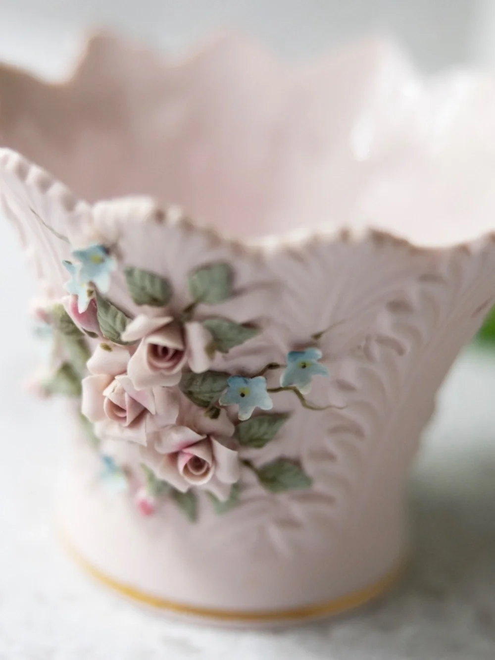 Vintage Lefton Japan 1183 pink roses planter flower pot ceramic 3.5